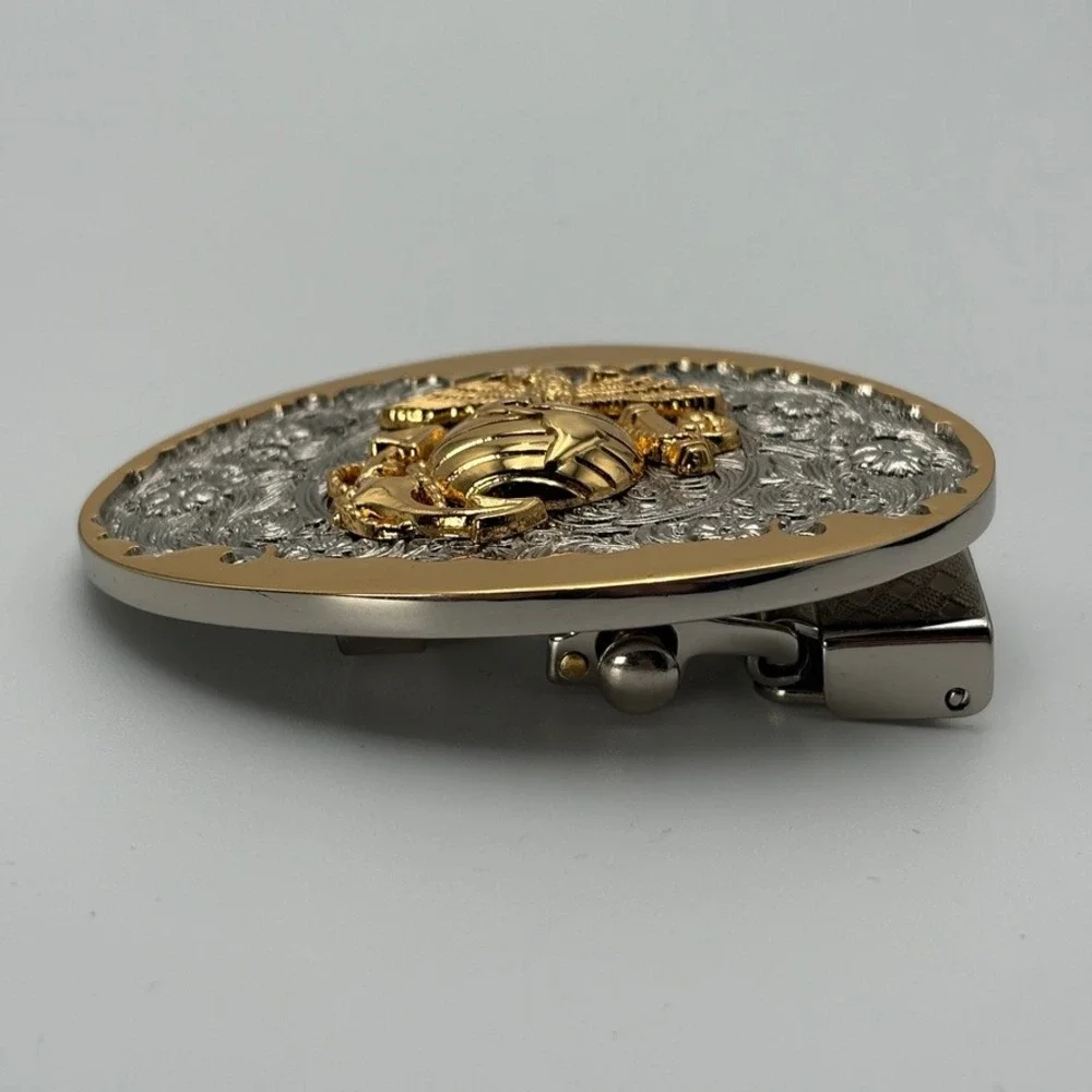 USMC Marine Corps Eagle Globe and Anchor Two Tone Gold Silver Belt Buckle EGA